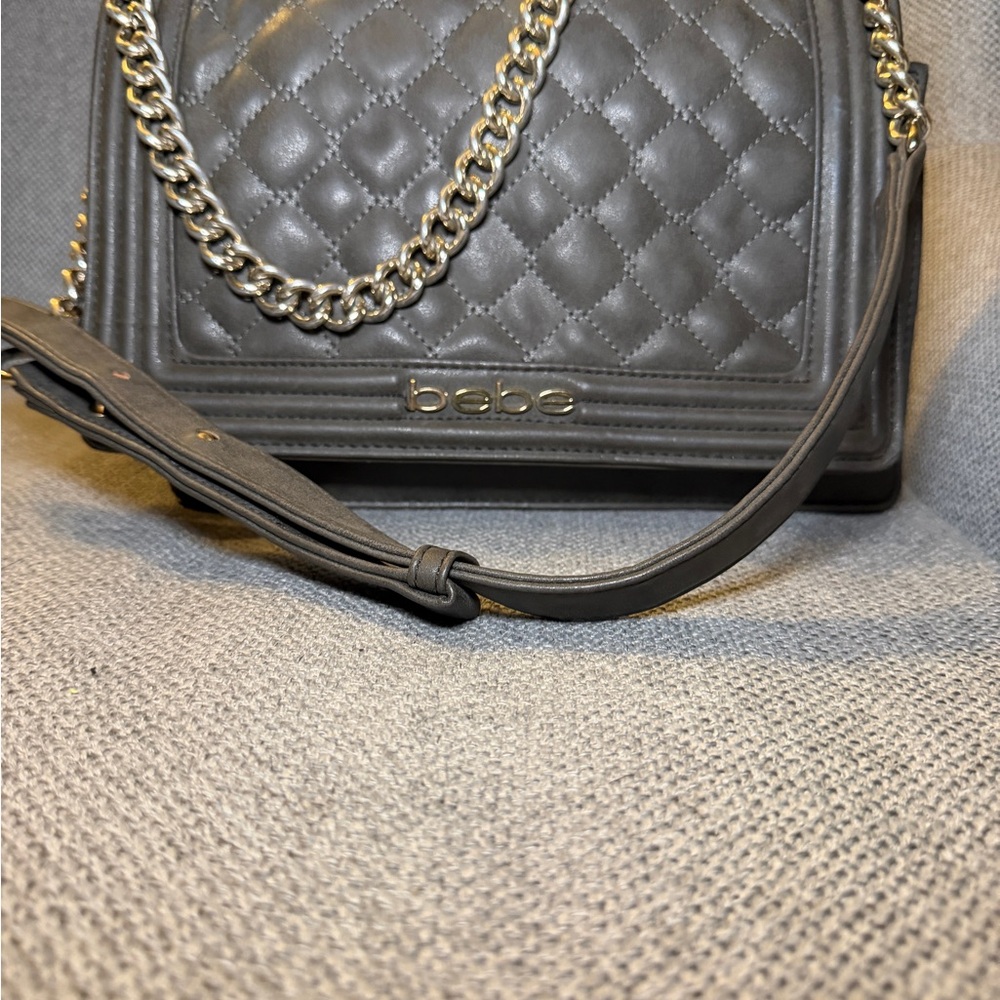 Bebe Lucy Slate Quilted Chain Shoulder Bag